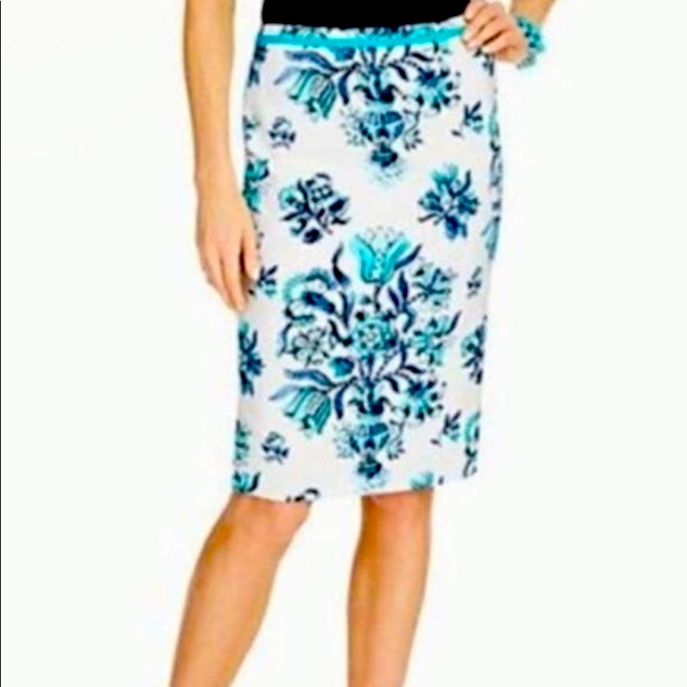 Talbots Blue/White Floral Pencil Skirt.